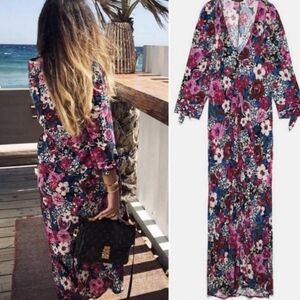 ZARA Tie Sleeves Floral Maxi Dress Cottagecore Fairy Feminine Size Medium